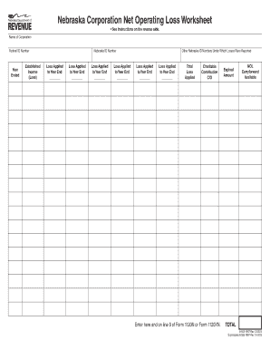 Nebraska Corporation Net Operating Loss Worksheet