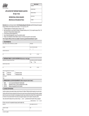 California Temporary Branch Location Application for Recreational Vehicle Dealers