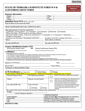 Nebraska Substitute Form W-9 and ACH Enrollment
