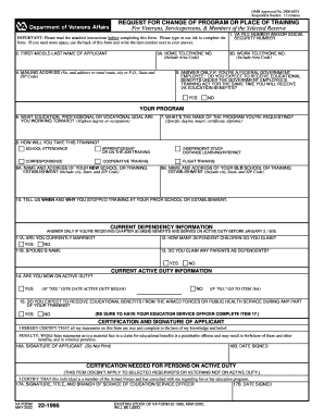 VA Form 22-1995 Request for Change of Program or Place of Training