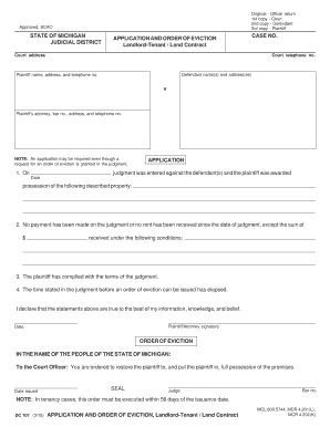 Michigan Application and Order of Eviction