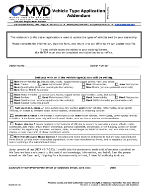 Montana Vehicle Type Application Addendum