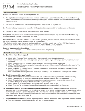 Nebraska Service Provider Agreement Form MC-19