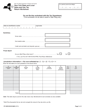 New York State Sales and Use Tax Return Worksheet