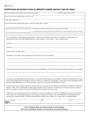 CERTIFICADO DE REVENTA PARA EL IMPUESTO SOBRE VENTAS Y USO DE TEXAS