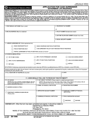 Application for Cash Surrender of Government Life Insurance