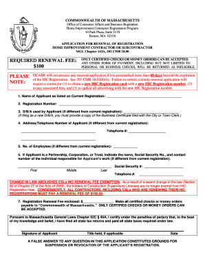 Massachusetts Home Improvement Contractor Registration Renewal