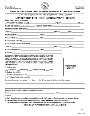 Suffolk County Home Improvement License Application