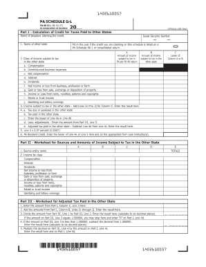 PA Schedule G-L Resident Credit for Taxes Paid