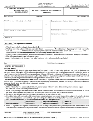 Michigan Periodic Garnishment Request and Writ