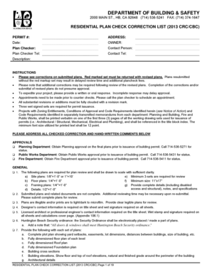 Residential Plan Check Correction List