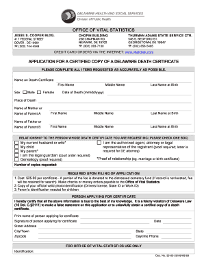 Application for Delaware Death Certificate