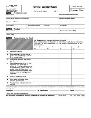 IRS Form 720-TO Terminal Operator Report