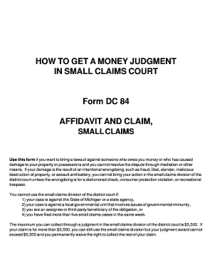 Affidavit and Claim Small Claims Form DC 84