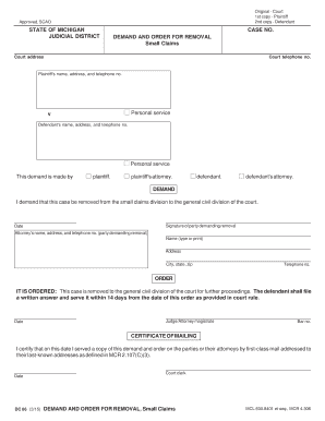 Demand and Order for Removal