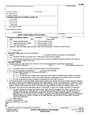 California Short Form Order After Hearing