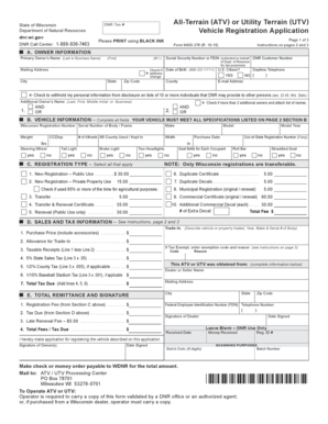 Wisconsin ATV or UTV Registration Application
