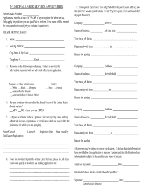 Municipal Labor Service Application