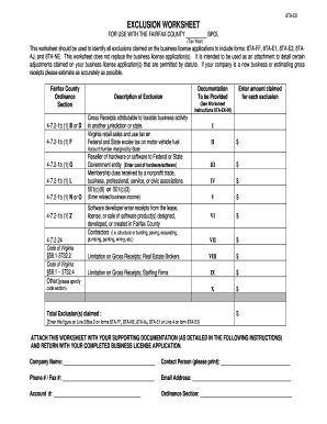 Fairfax County BPOL Exclusion Worksheet