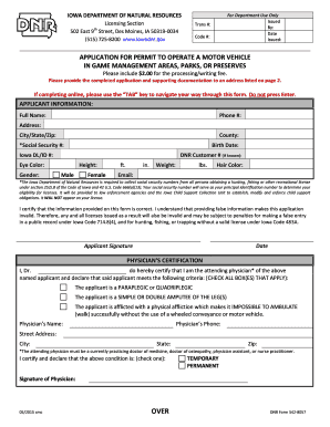Iowa Motor Vehicle Permit Application for Game Areas