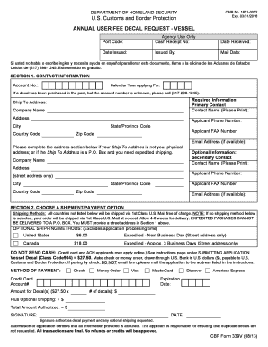 US Customs and Border Protection Vessel Decal Request