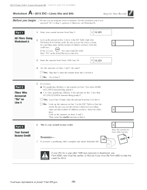 2013 Form 1040 EIC Worksheet A