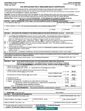 Wisconsin Death Certificate Fax Application