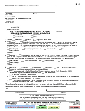 California Declaration Regarding Service of Disclosure