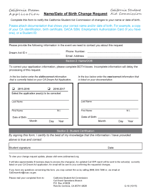 California Dream Act Name/Date of Birth Change Request