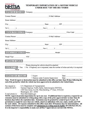 Temporary Motor Vehicle Importation Form