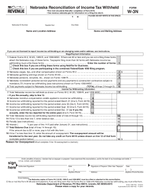 Nebraska Reconciliation of Income Tax Withheld Form W-3N