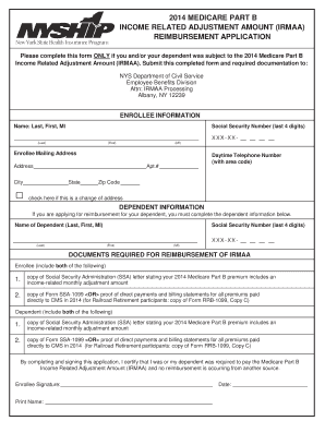 2014 Medicare Part B IRMAA Reimbursement Application
