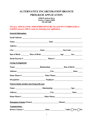 Alternative Incarceration Branch Program Application