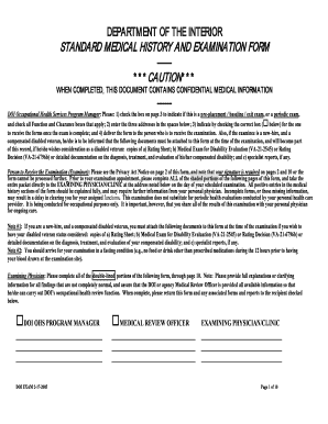 US Federal Standard Medical History and Examination Form