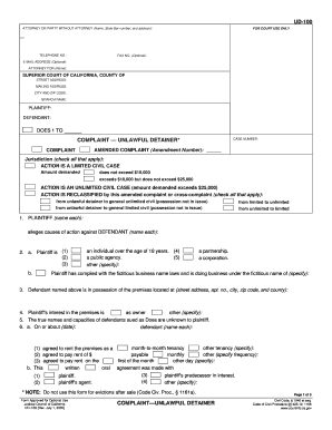 California Unlawful Detainer Complaint Form