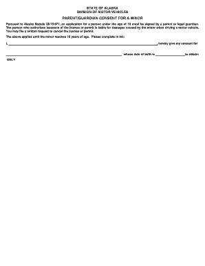 Alaska Minor Driver License Consent Form