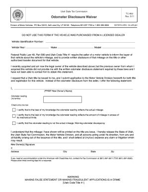 Utah Odometer Disclosure Waiver