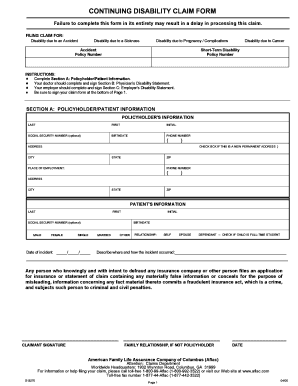 Continuing Disability Claim Form