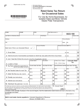 Colorado Retail Sales Tax Return for Occasional Sales