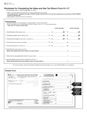 Texas Sales and Use Tax Return Worksheet