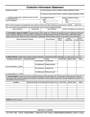 IRS Form 433-F Collection Information Statement