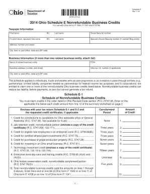 Ohio Schedule E Nonrefundable Business Credits