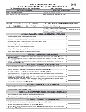 Rhode Island Schedule K-1 2013