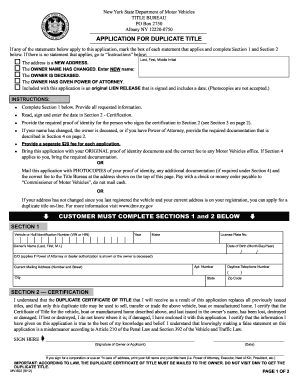 New York Duplicate Title Application