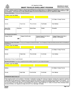 US State Department Smart Traveler Enrollment Form