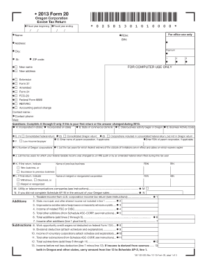 Oregon Corporation Excise Tax Return Form 20