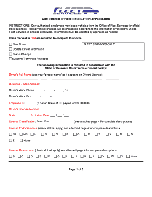 Authorized Driver Designation Application