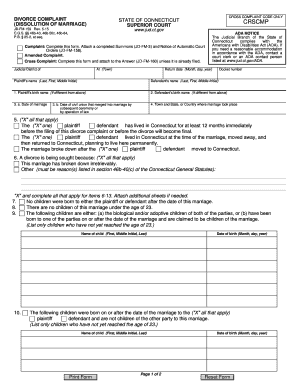 Connecticut Divorce Complaint and Cross Complaint