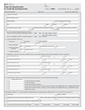 Texas Tax Questionnaire for Crude Oil and Natural Gas