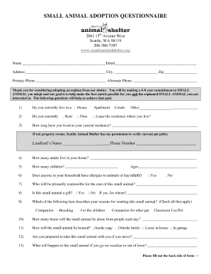 Small Animal Adoption Questionnaire